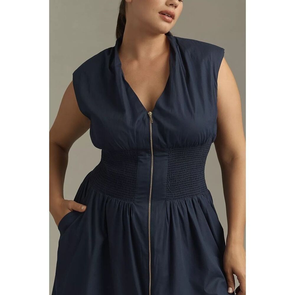 Anthropologie The Tommie Zip-Front Midi Dress Maeve Navy Small NWT - Picture 6 of 10